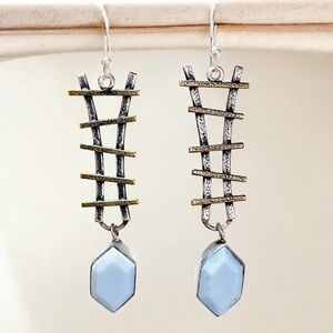 Pale Blue Owyhee Opal Ladder Earrings, SS
